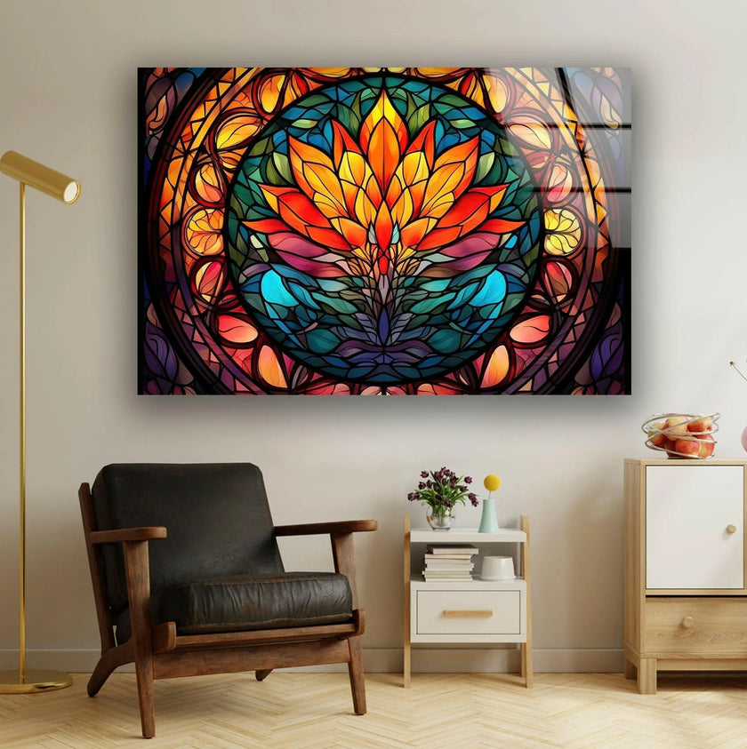 Lotus Stained Flower Glass Wall Art-Glass Photo Prints