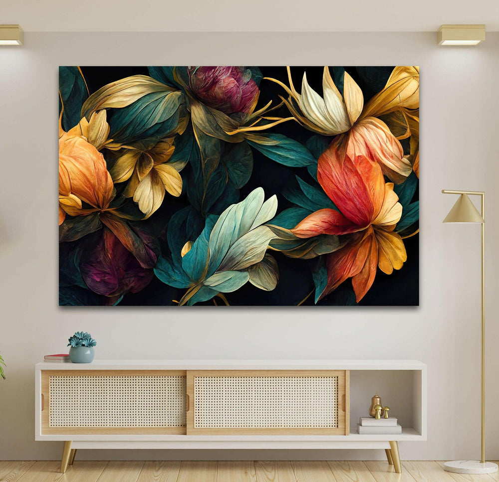 Floral Elements Botanical Glass Wall Art, picture on glass wall art, photos printed on glass