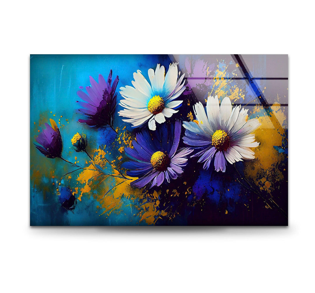 Painting Of Daisies Glass Wall Art, glass art painting, glass art for the Wall