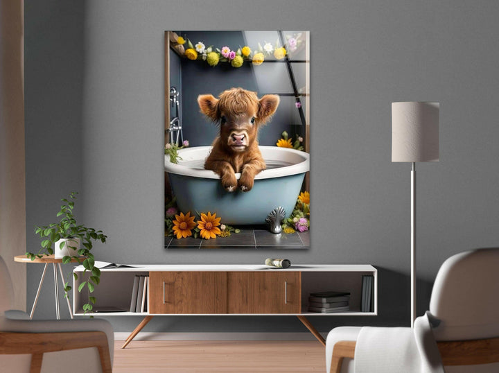 Cow in The Tub Glass Wall Art print picture on glass, Tempered Glass Wall Art