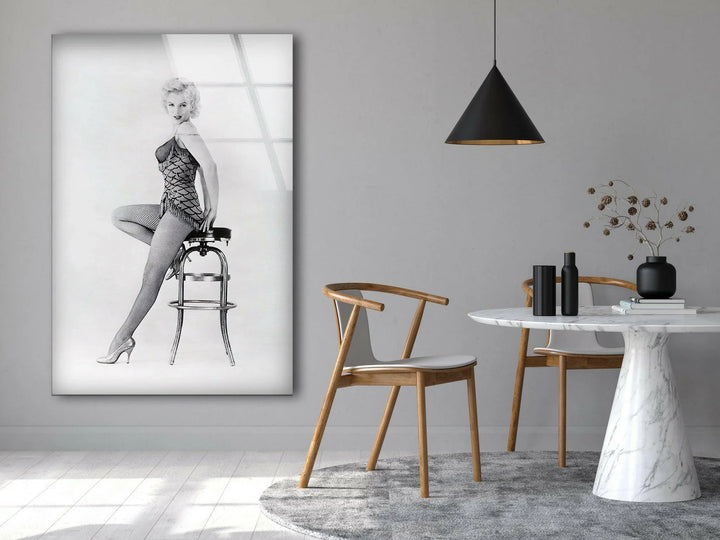 Marilyn Monroe White Glass Wall Art print picture on glass, Tempered Glass Wall Art
